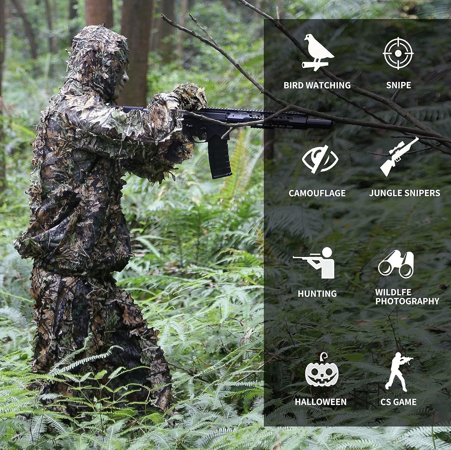 5-in-1 3D Leafy Ghillie Suit for Hunting & Outdoor Activities - Unisex Sizes