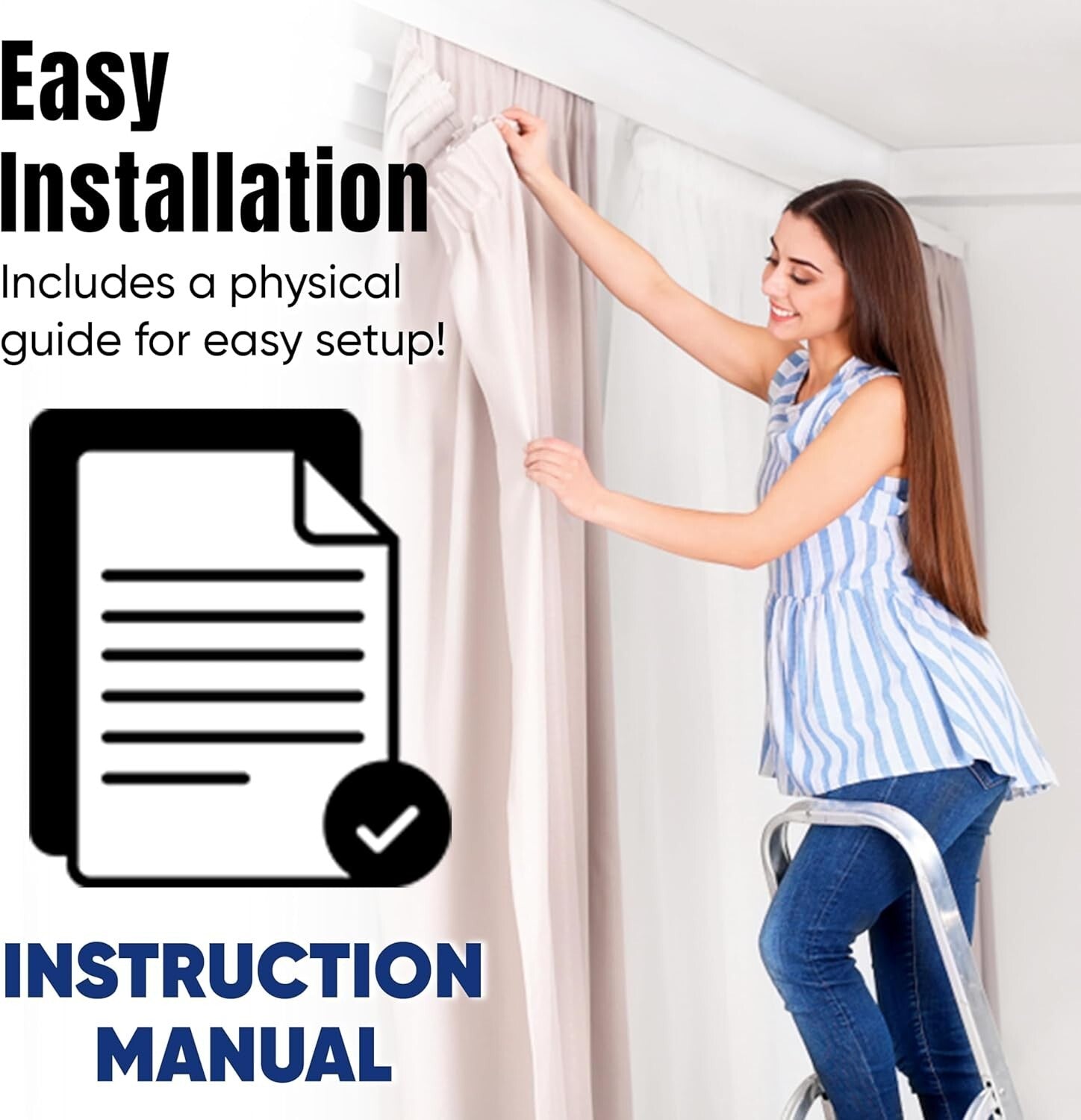 Elegant Ceiling or Wall Mount Curtain Track - Adjustable 3ft-13ft with 34 Hooks