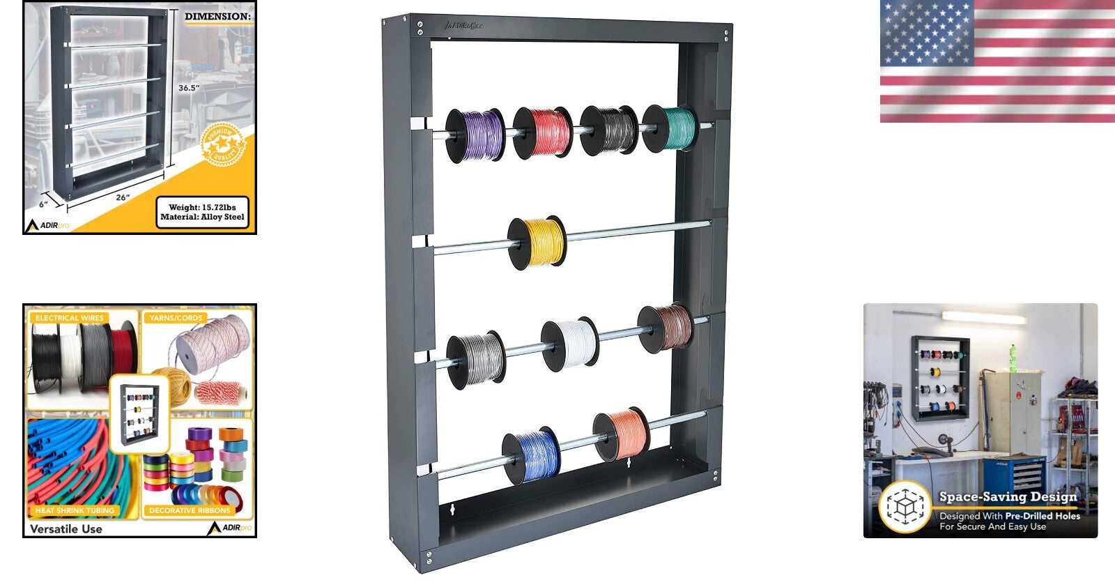 Durable Wire Spool Rack - 4-Rod Cable Dispenser for Industrial Use in Grey