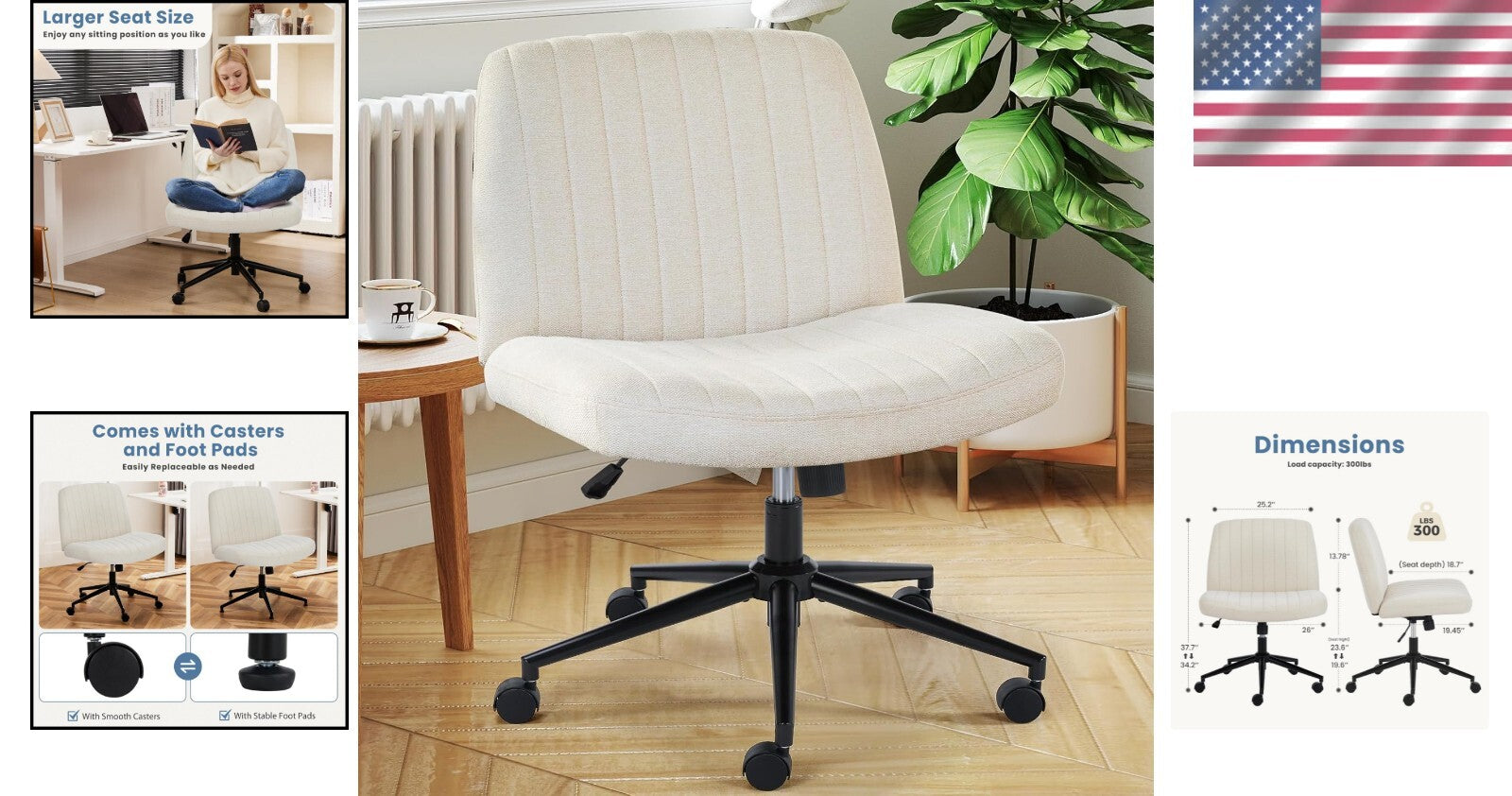 Comfortable Armless Criss Cross Chair with Wheels – Ideal for Study and Office