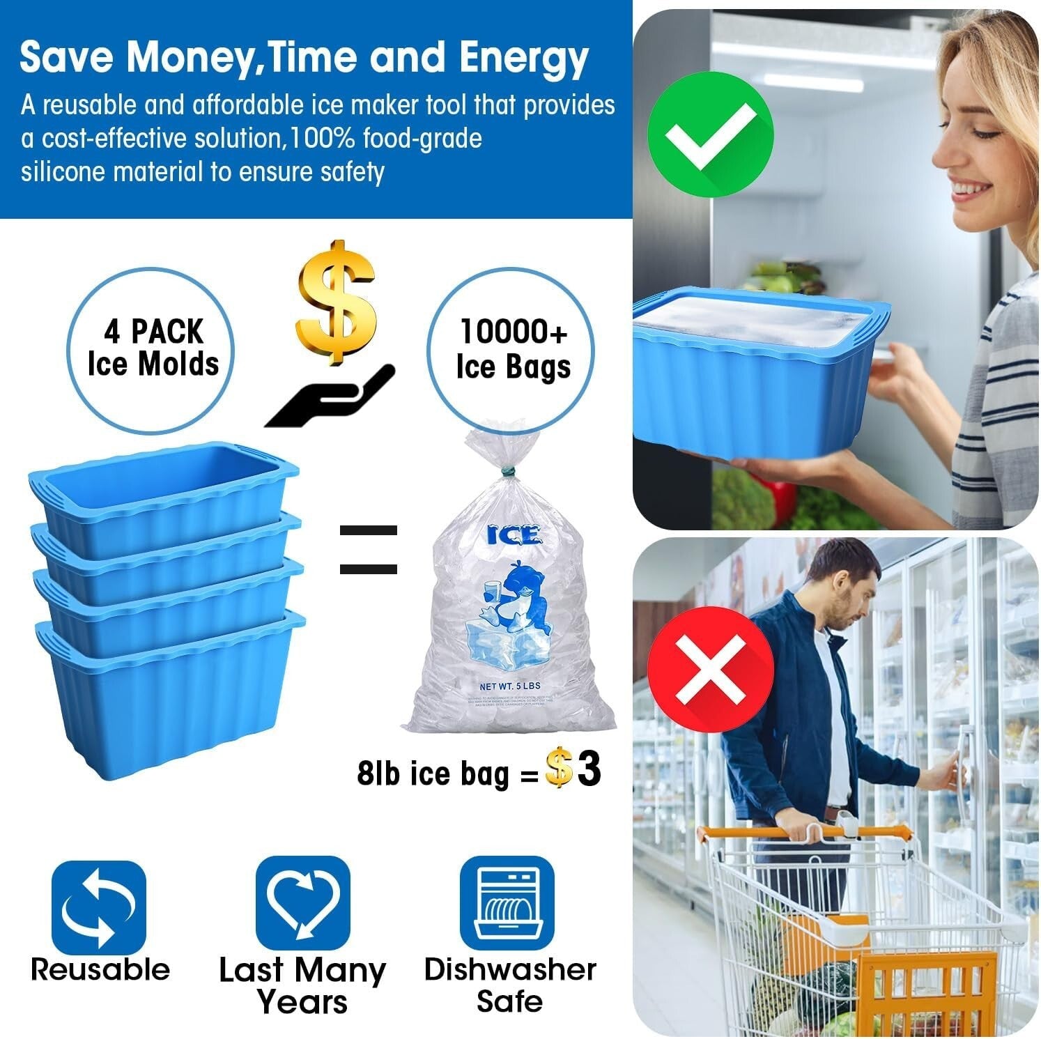 Durable Extra Large Ice Tray Mold with Handles - Perfect for Ice Baths & Coolers