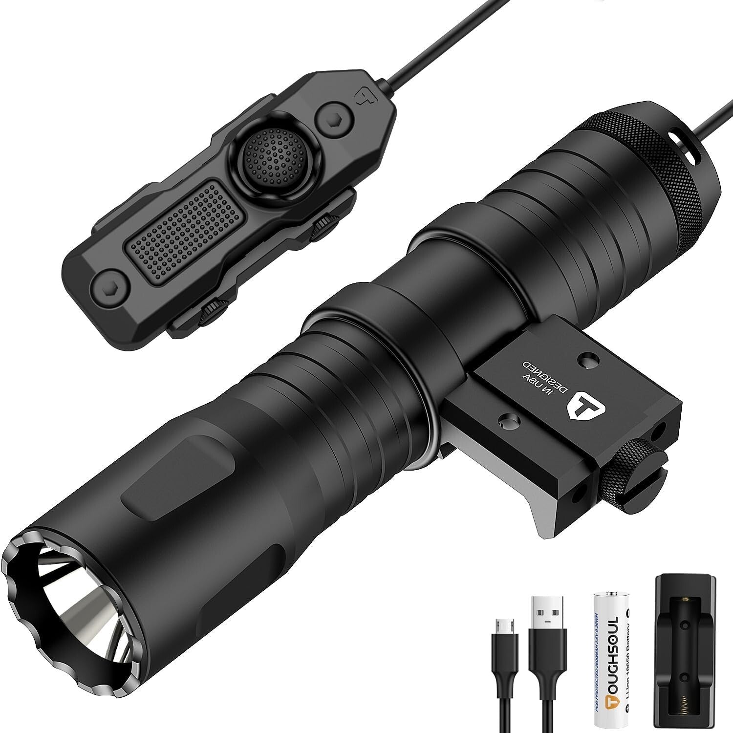 1250 Lumens Tactical Flashlight with Remote Switch - Rechargeable & Waterproof