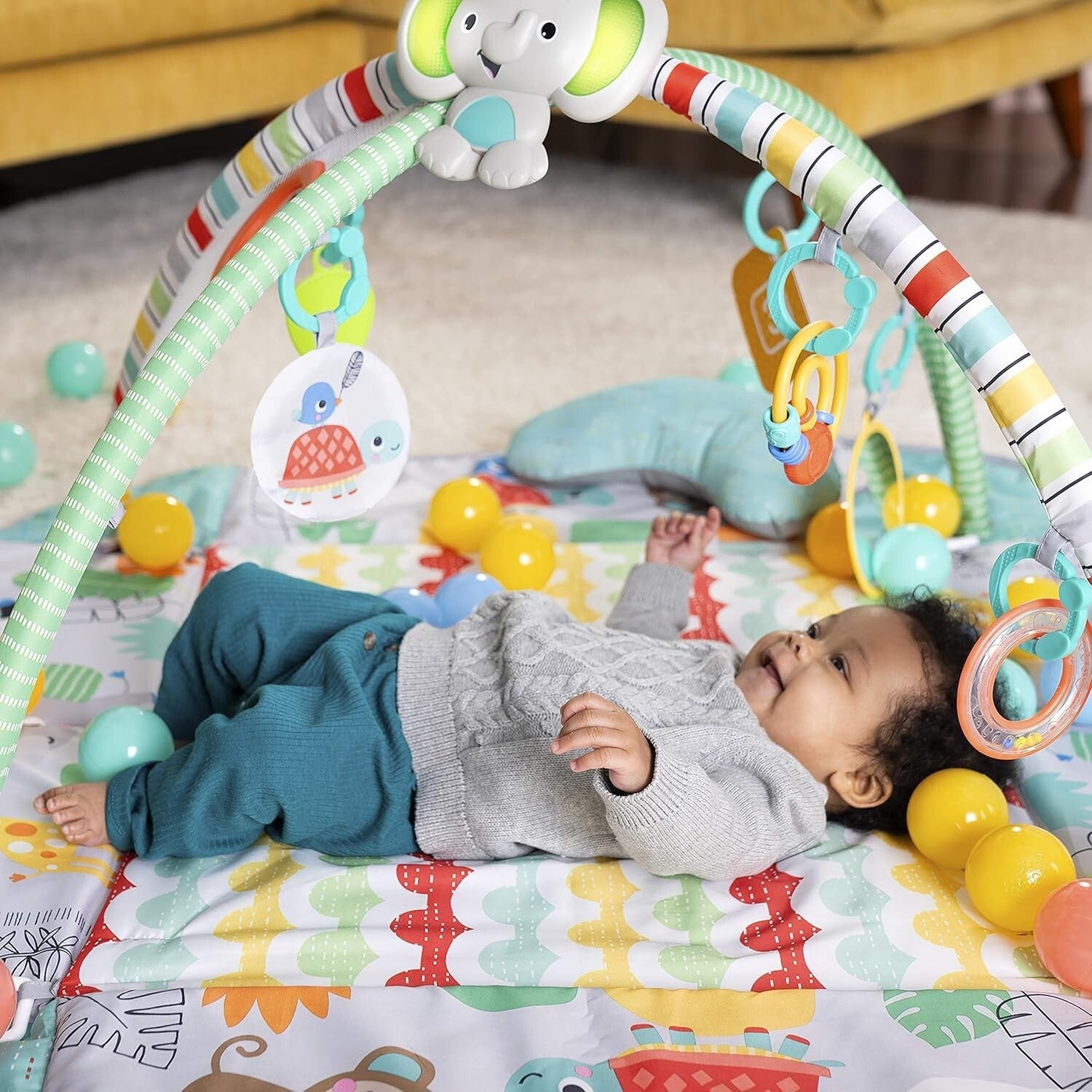 5-in-1 Tropical Green Baby Gym & Ball Pit - Engaging Play Mat for Toddlers