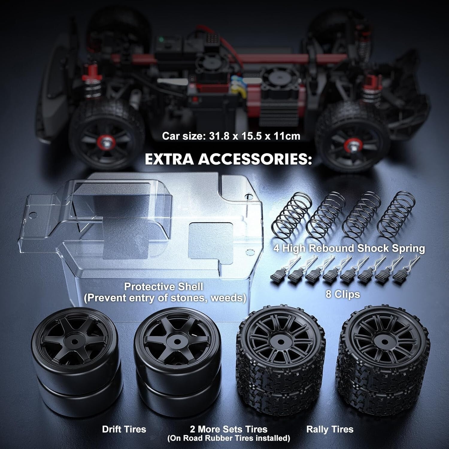 Electric Powered V3 1/14 RC Drift Car – 38 MPH Speed with Controllable Lights