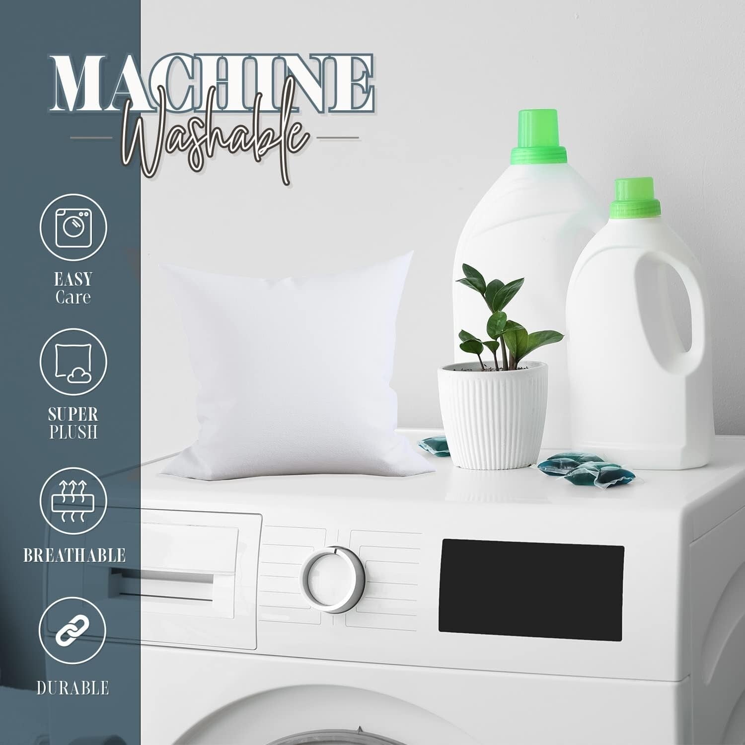 6-Pack Square Poly-Cotton Pillow Inserts - Soft, Durable, Machine Washable