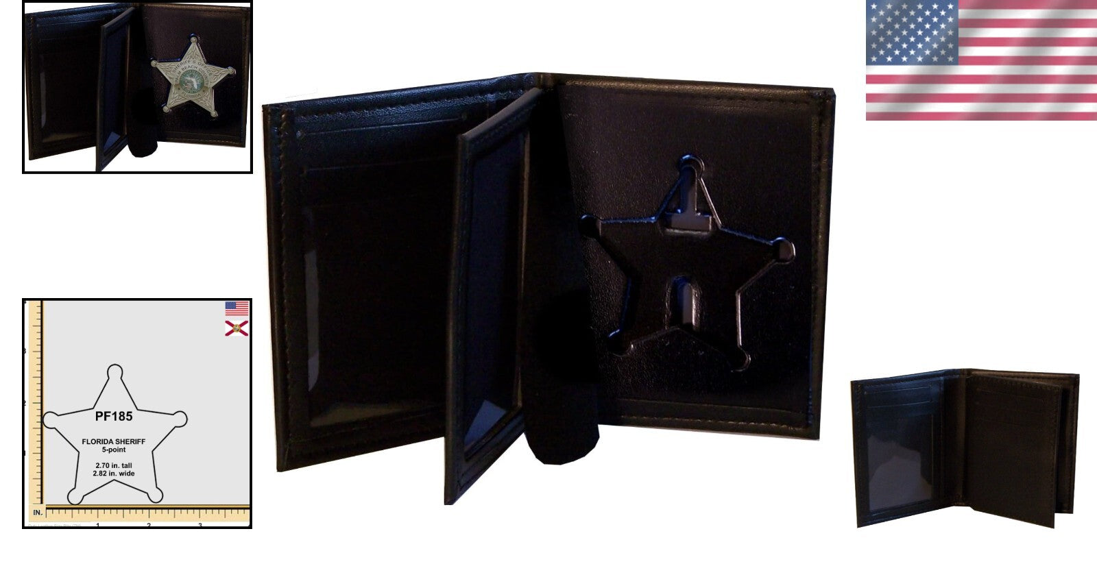 Compact Black Bifold Wallet for Florida Sheriff 5-Point Badge - 2.7" Cutout