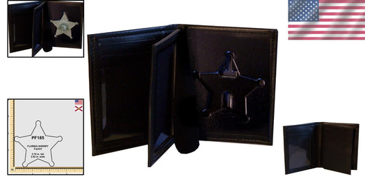 Compact Black Bifold Wallet for Florida Sheriff 5-Point Badge - 2.7" Cutout