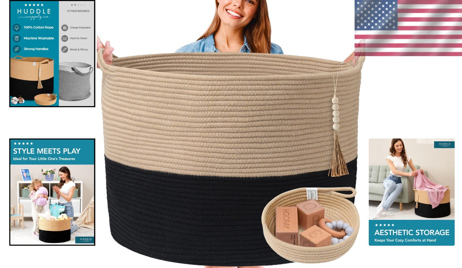 Elegant Washable Jumbo Basket Set - Black & Brown for Home Storage Purposes