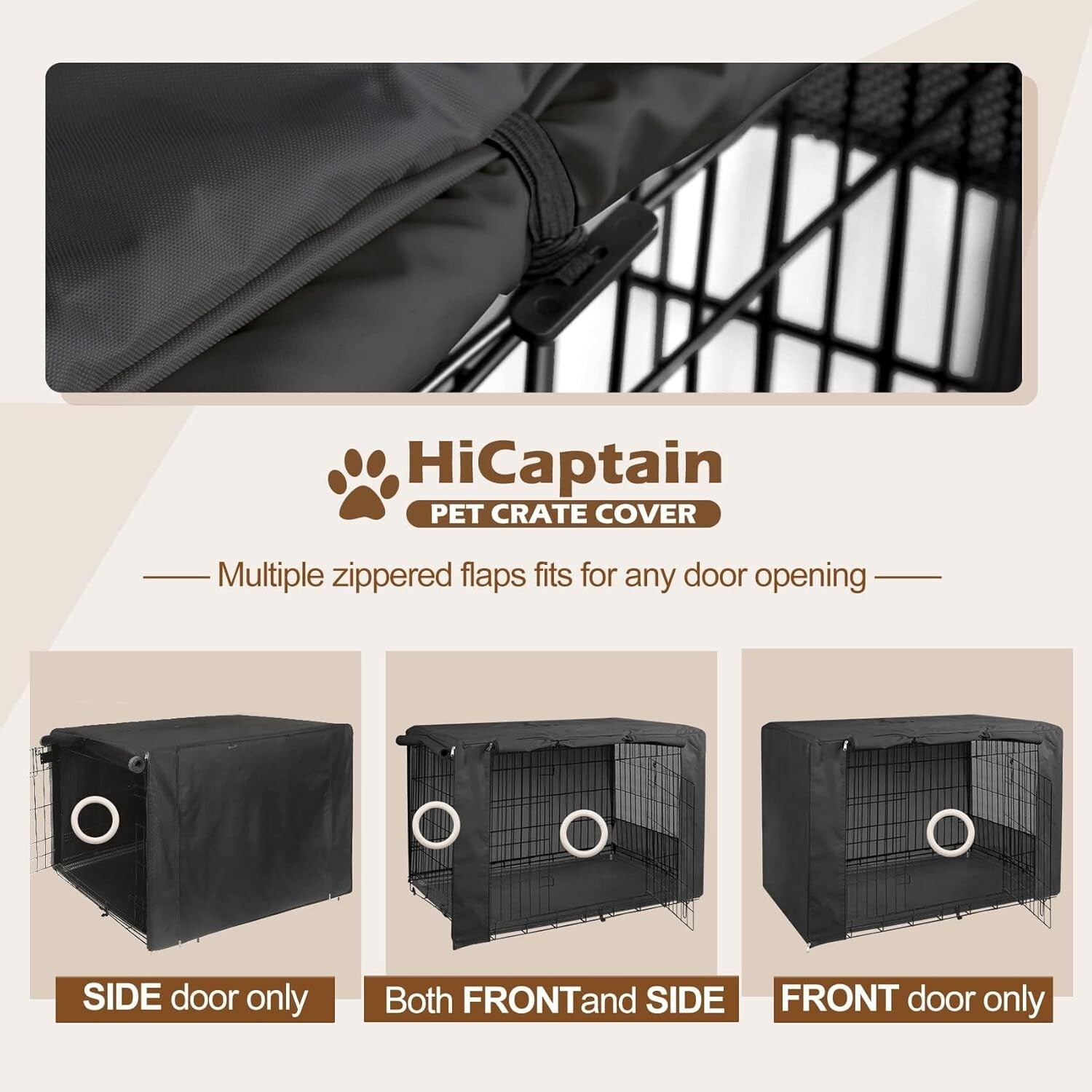 Heavy-Duty Dog Crate Cover for 42-Inch Wire Crates - Black Polyester Style
