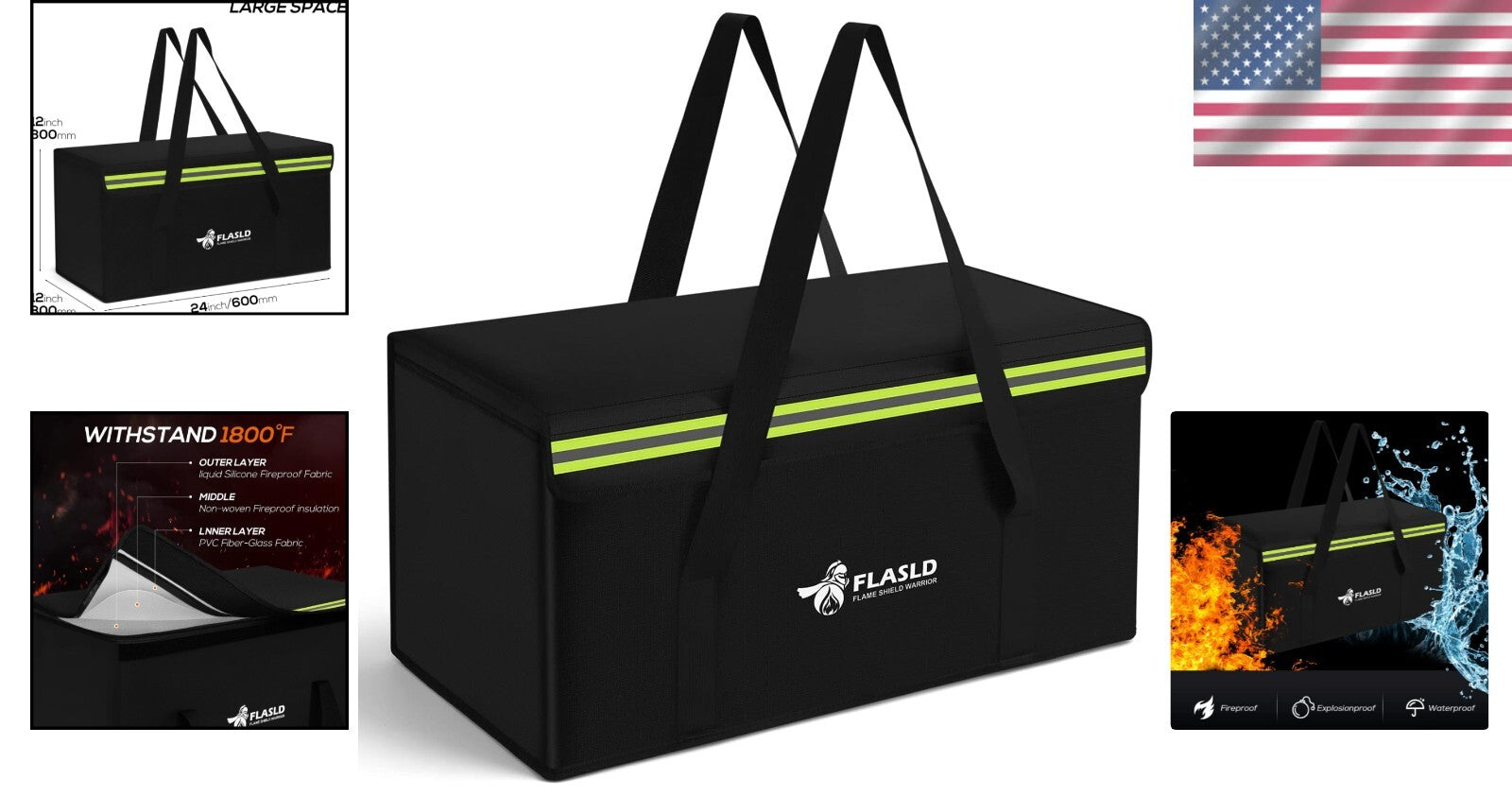 Waterproof Fireproof Document Storage Bag with Adjustable Strap - Large Size