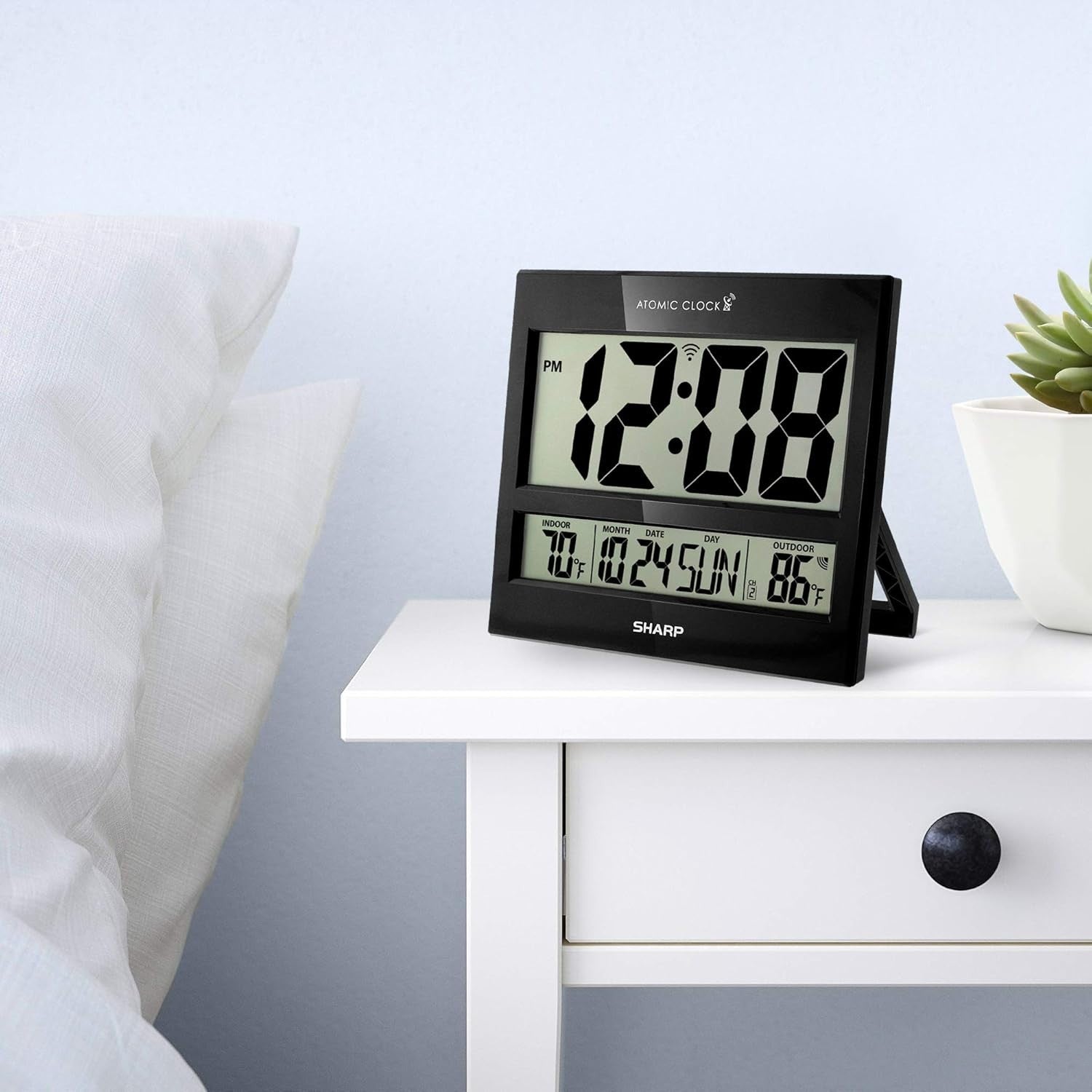 Battery Operated Atomic Clock - 3" LCD Display & Wireless Temperature Sensor