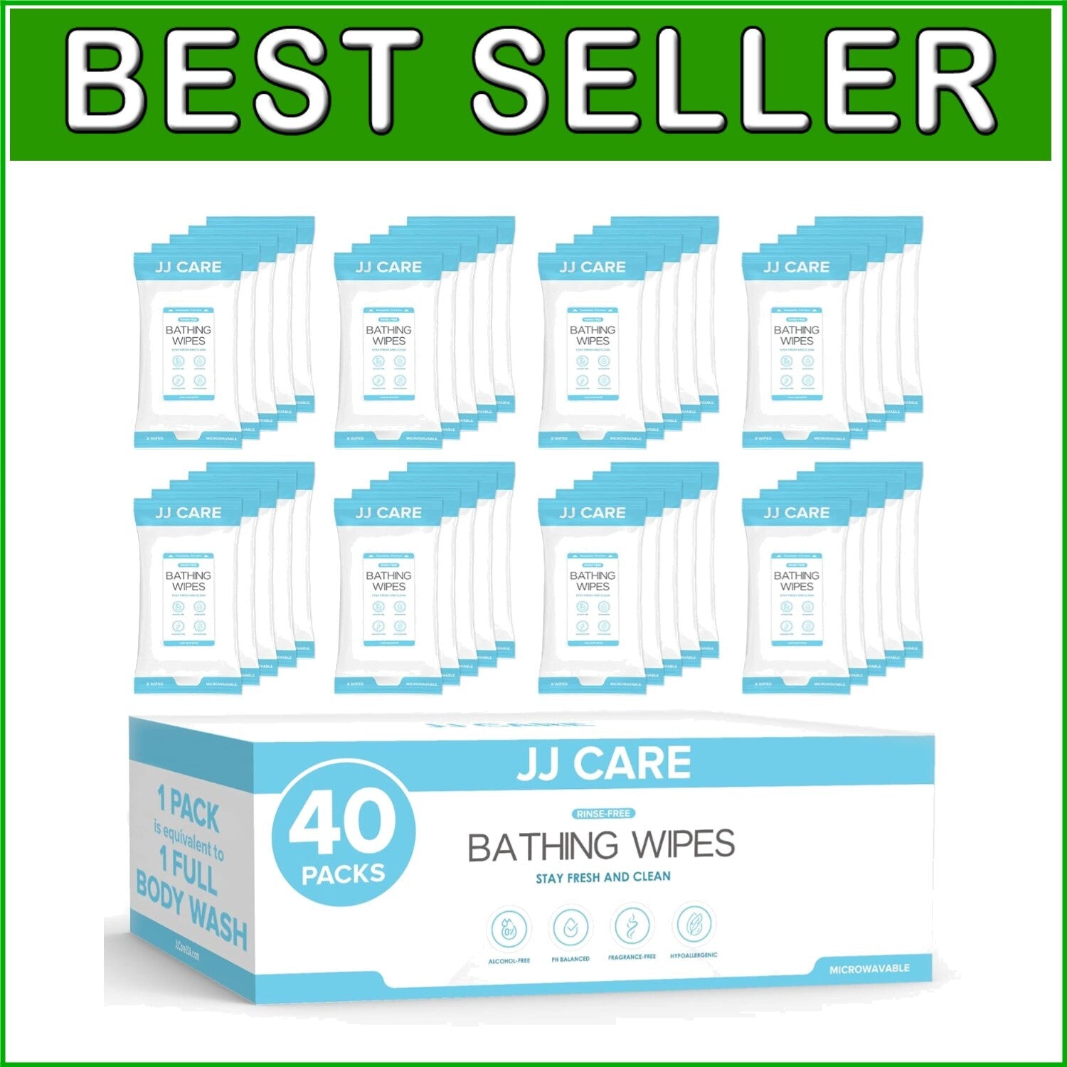 Bulk Pack of 320 No Rinse Body Wipes for Adults - Waterless Cleansing Solution