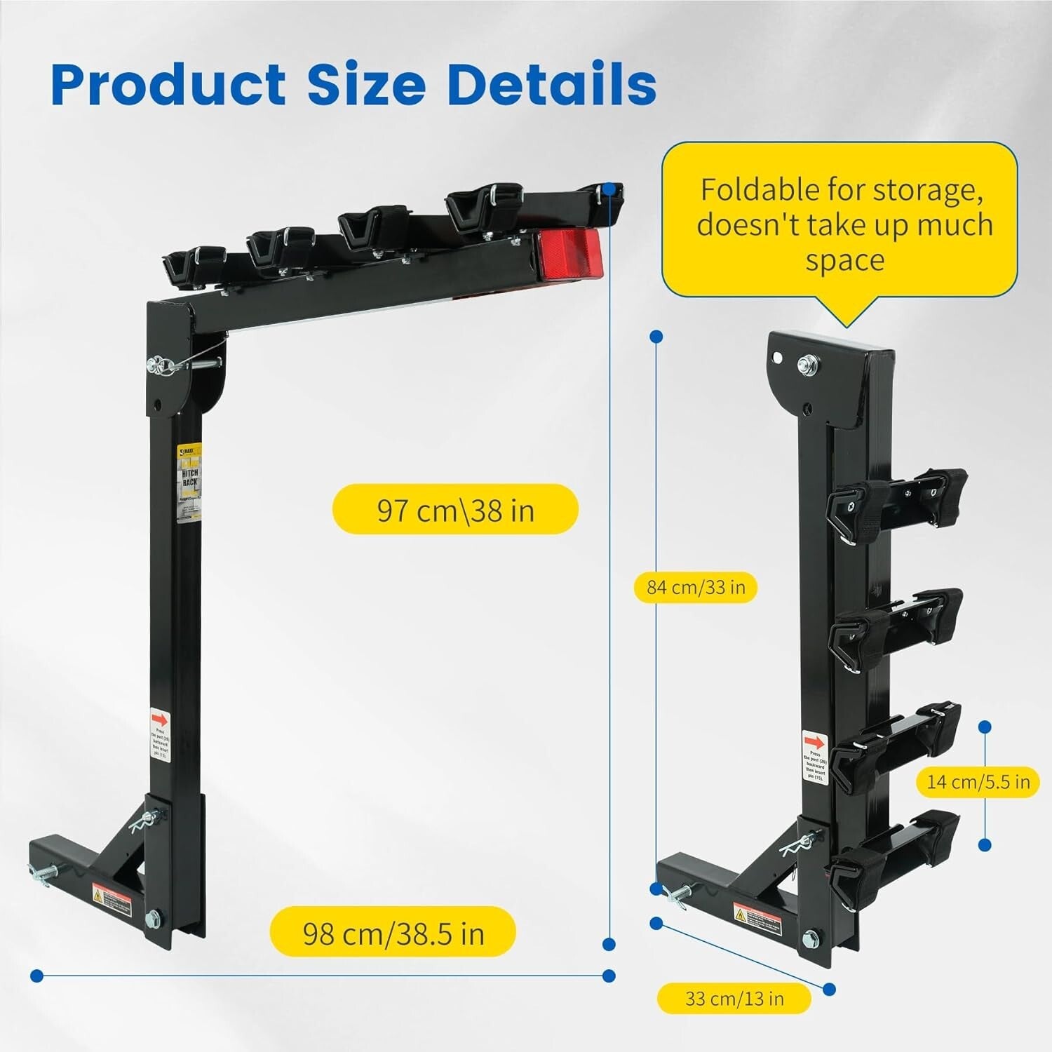 Durable Black Hitch-Mounted 4-Bike Carrier with Reflector - 150 lbs Capacity