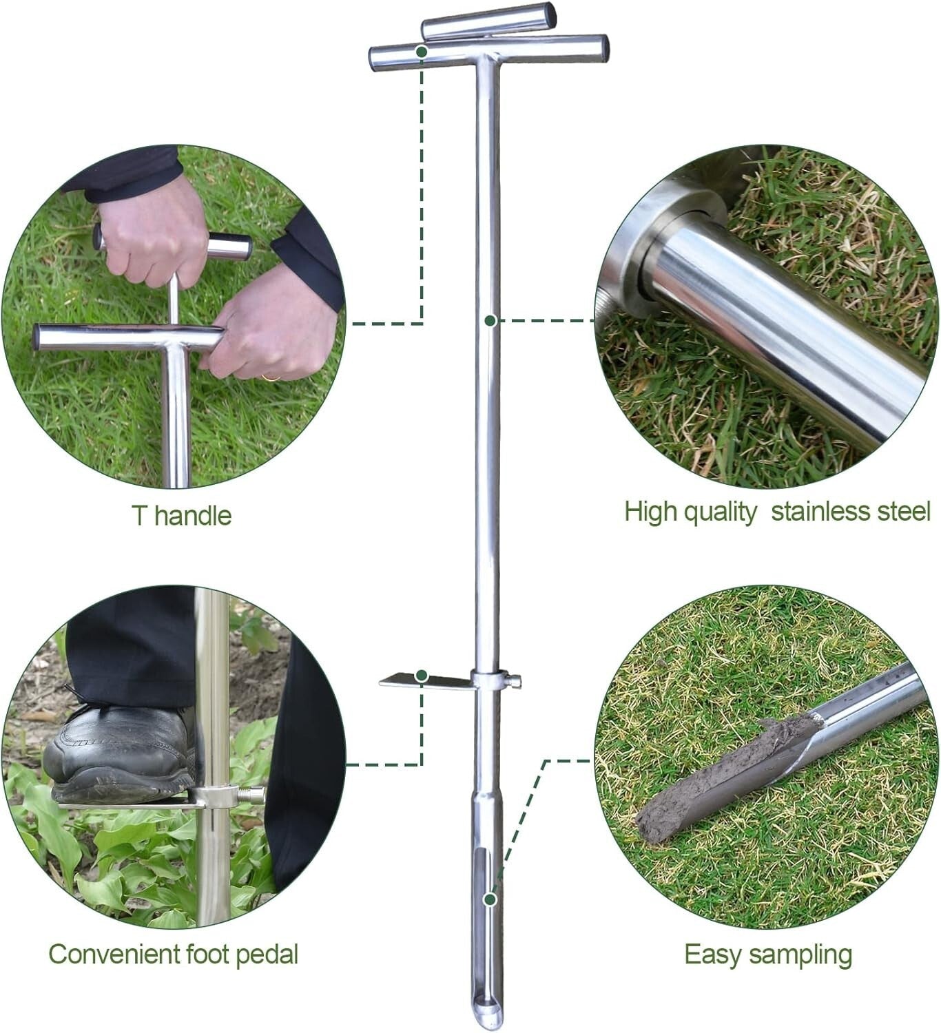 Premium 40-Inch Soil Probe for Home Gardening and Lawn Care - Stainless Steel