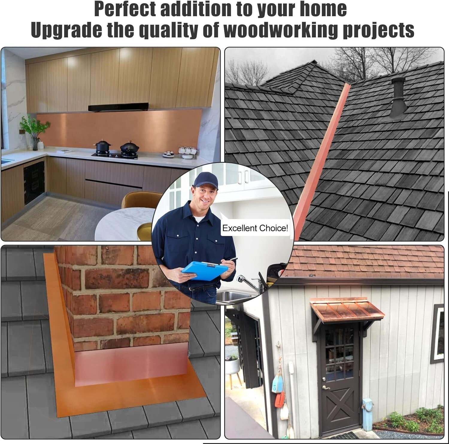 Durable 24 Ga Copper Flashing Roll - 0.5mm Thick with Gloves & Nails Included