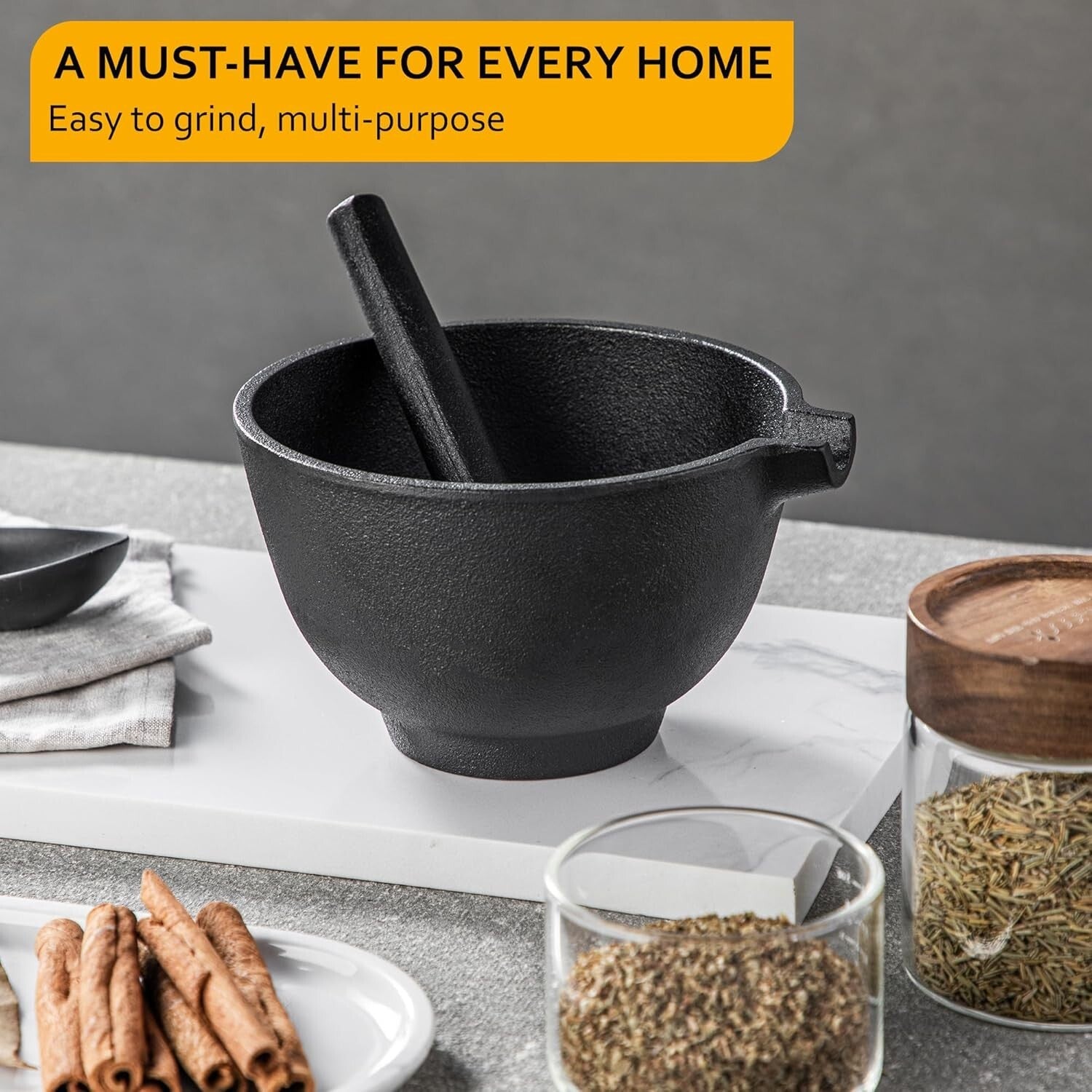 6.5 Inch Pestle and 3 Cup Mortar - Effortless Spice Grinding for Gourmet Recipes