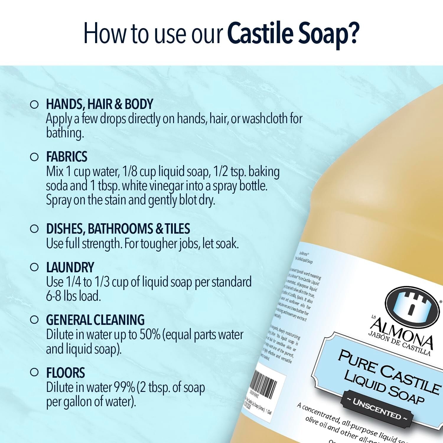 1 Gallon Pure Lavender Castile Liquid Soap - Eco-Friendly Multipurpose Cleanser