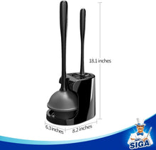Load image into Gallery viewer, Heavy-Duty Black Toilet Plunger and Nylon Brush Set with Storage Holder