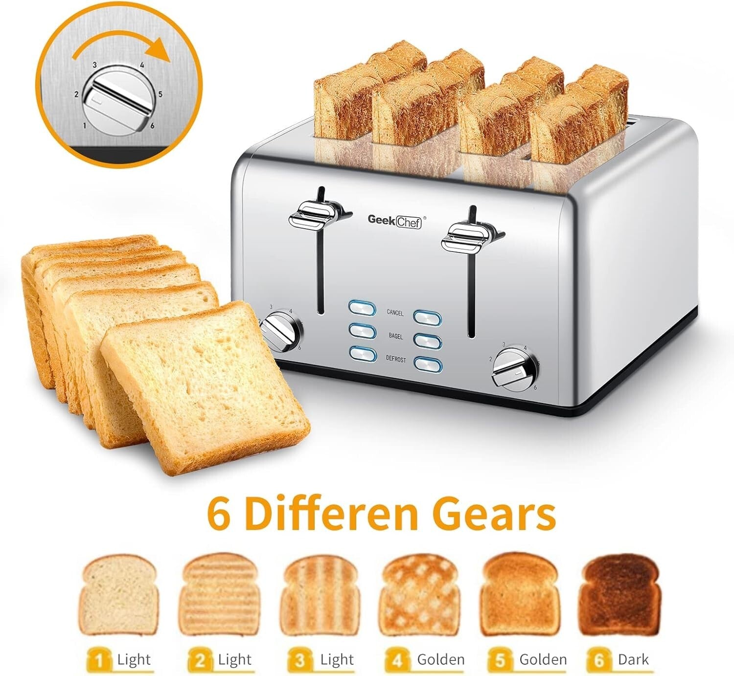 Automatic 4-Slice Stainless Steel Toaster with Removable Tray & Bagel Function