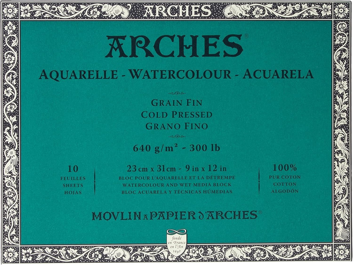 10-Sheet 9x12 Watercolor Paper Block - 100% Cotton Cold Press for Vibrant Art