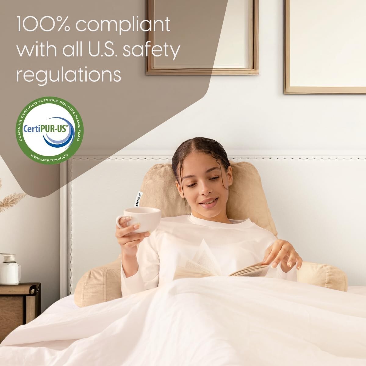 Large Cream Reading Pillow with Shredded Memory Foam & Arms for Ultimate Support