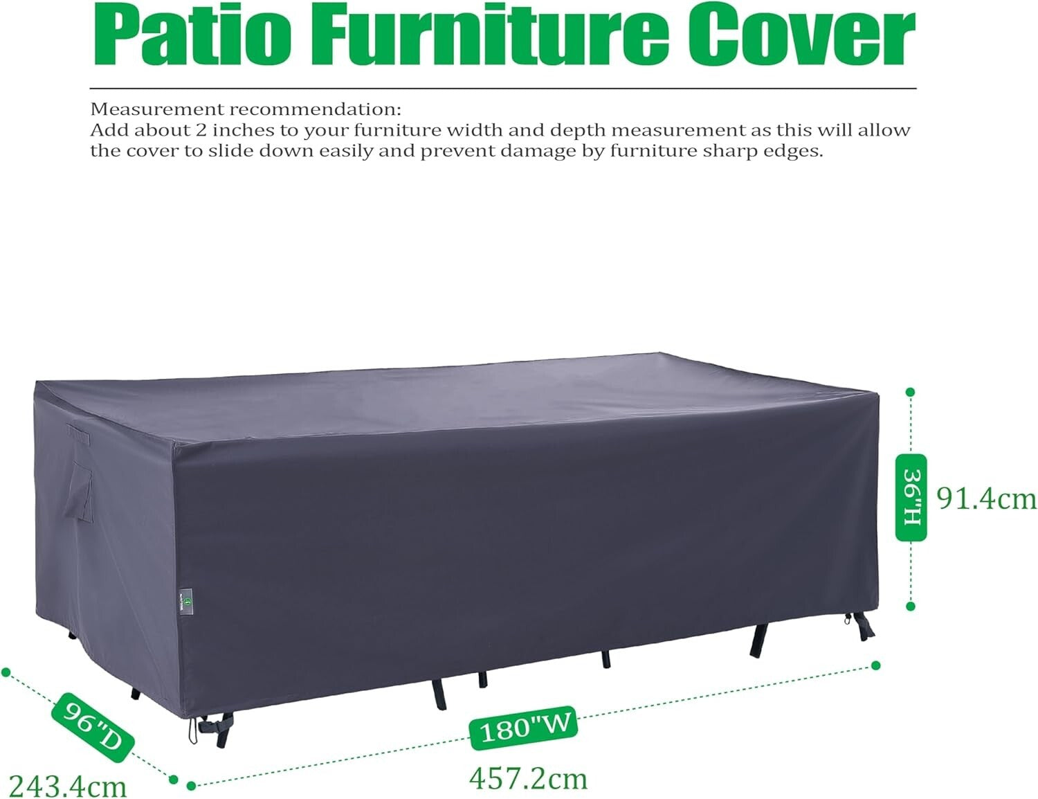 UV-Resistant Extra Large 180"x96"x36" Patio Furniture Cover - Premium Quality