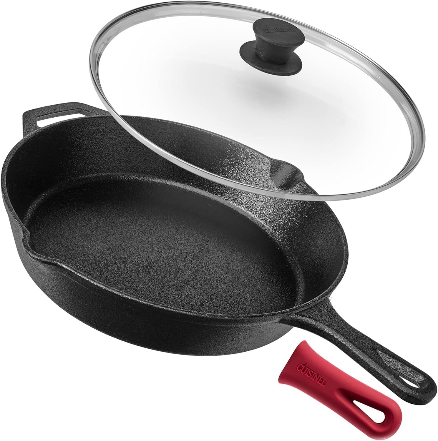 Versatile Indoor/Outdoor Cooking - Cast Iron Fry Pan with Silicone Handle & Lid