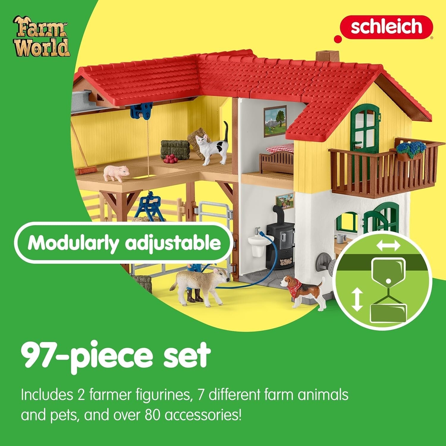 97-Piece Large Farmhouse Playset with Animals & Accessories for Imaginative Play