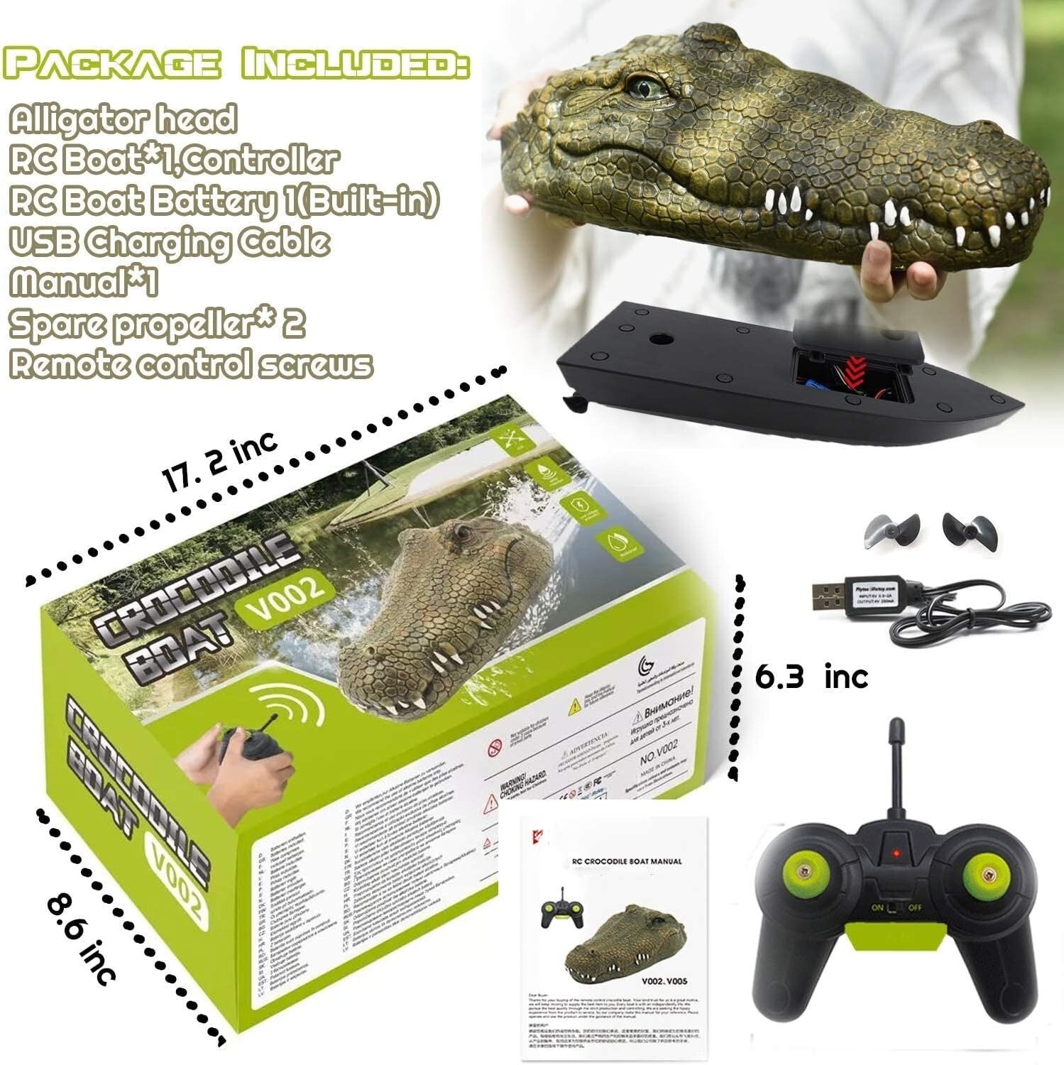 Rechargeable 2.4GHz Remote-Controlled Alligator Head – Ideal Pool Prank