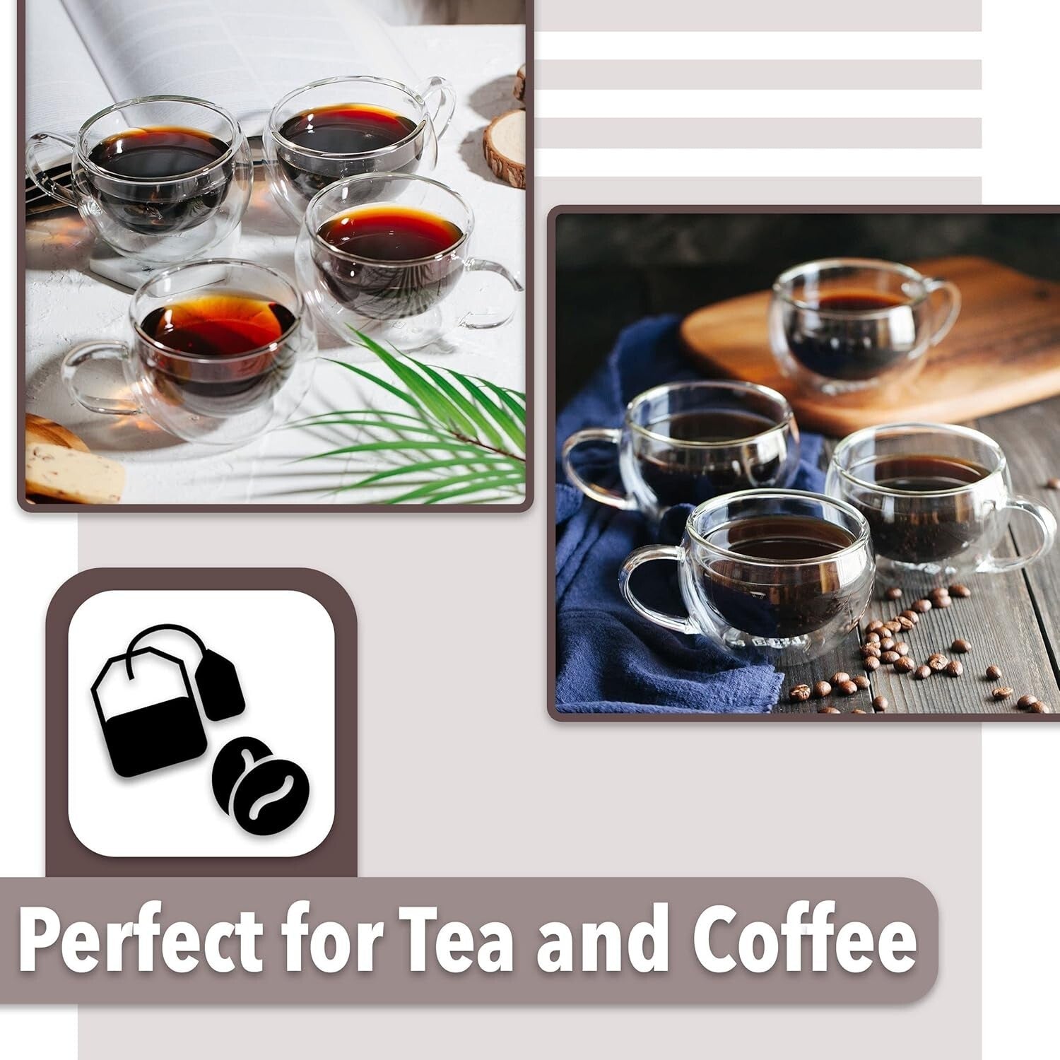 Borosilicate Double Wall Coffee Mugs - 9 oz Modern Design for Hot or Cold Drinks