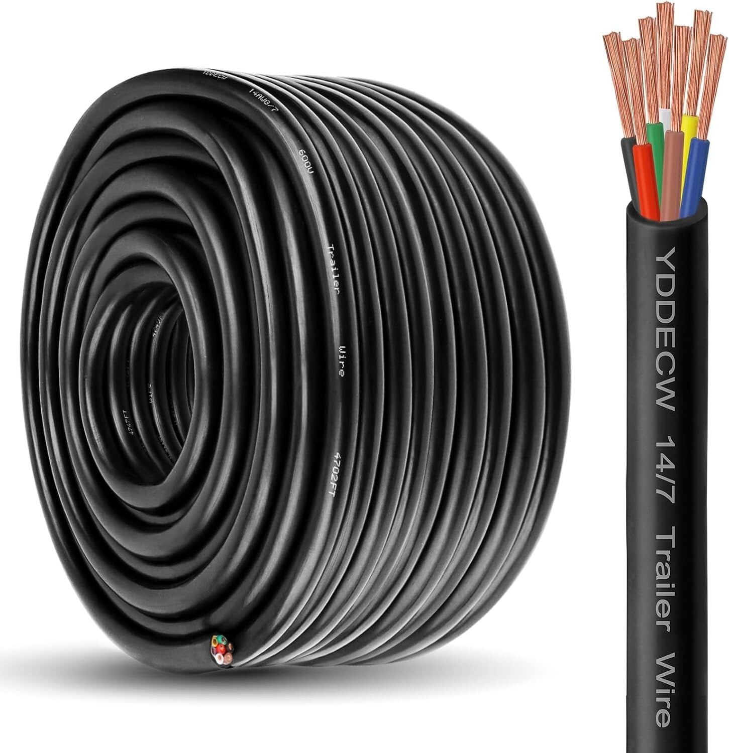 Durable 7 Conductor 14 Gauge Copper Wire - Color-Coded 100FT Automotive Cable