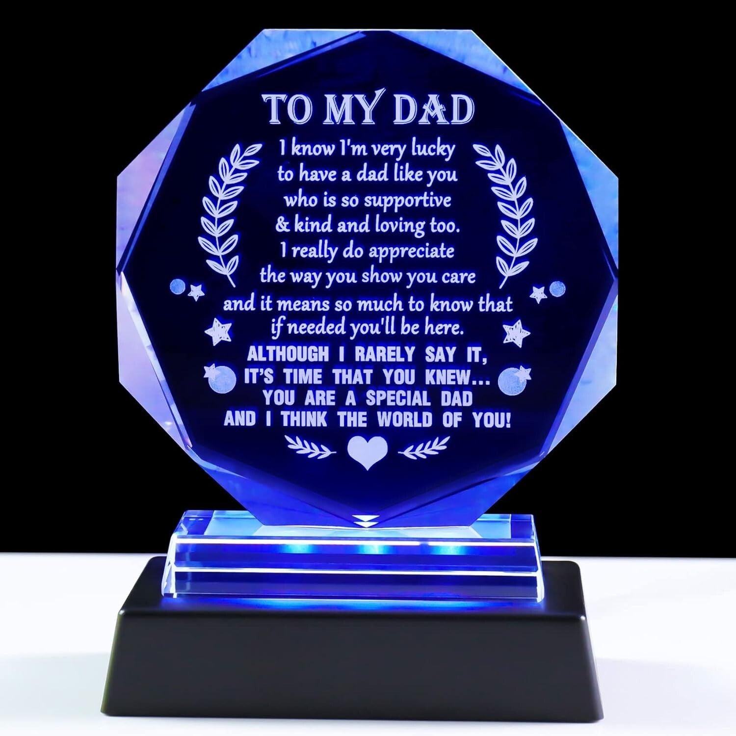 Elegant Glass Keepsake for Dad with LED Base - Meaningful Gift for Any Occasion