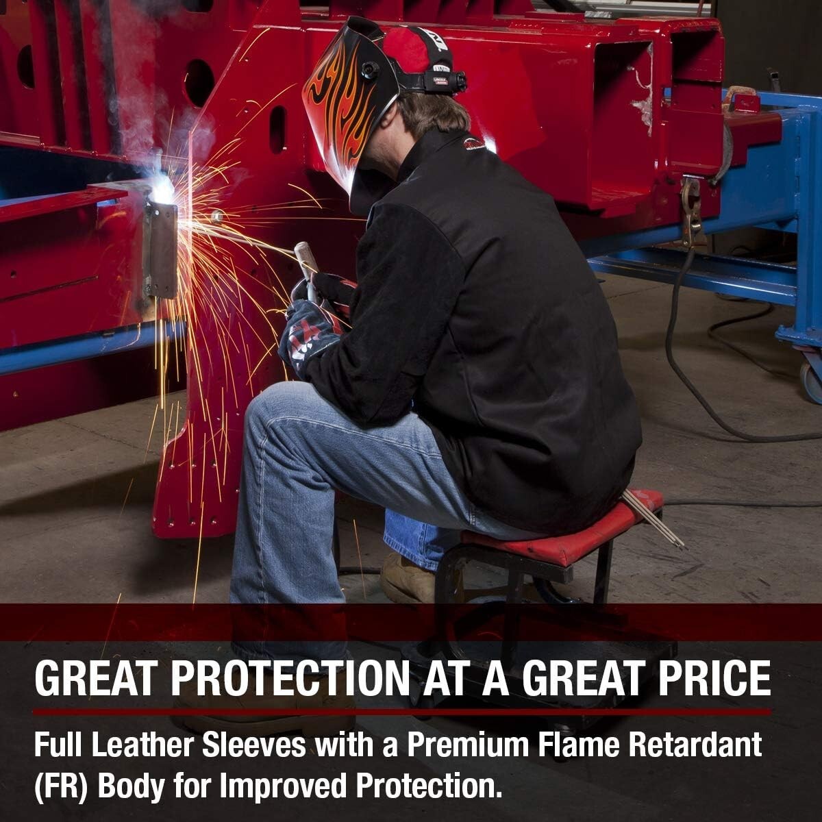 Durable Unisex Leather Sleeved Welding Jacket - X-Large Black Flame-Resistant