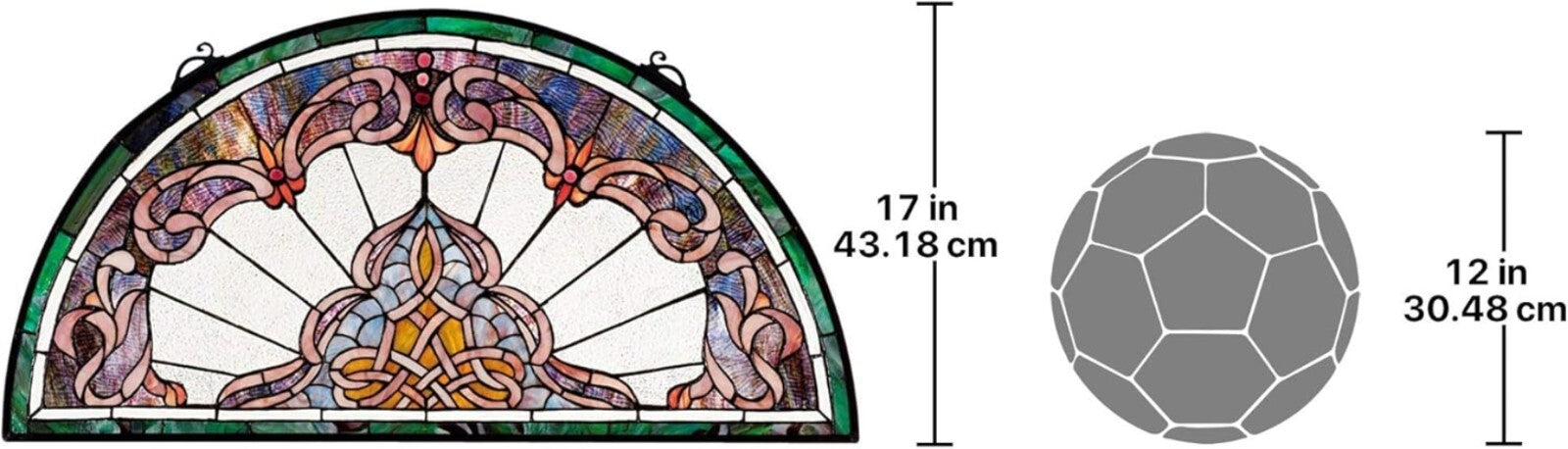 Victorian-Inspired Stained Glass Window Panel - 32'' Demi-Lune Amethyst Elegance