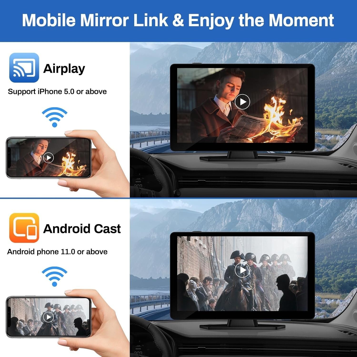 Portable 9-Inch Carplay Screen with 1080p Backup Camera & GPS Navigation