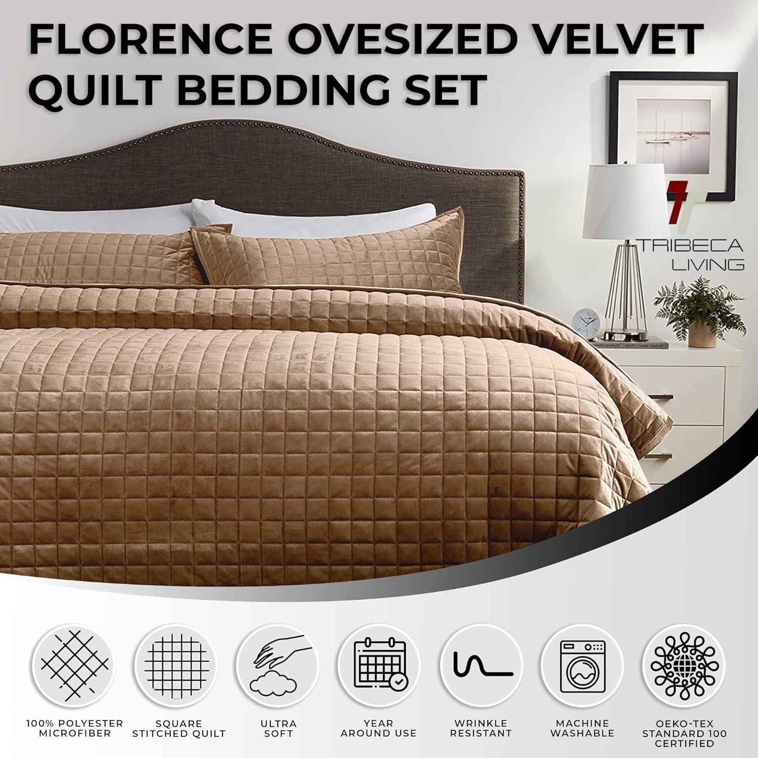 Contemporary King Velvet Bedding Set - Oversized Comforter & Matching Shams