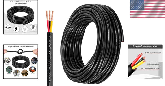 Weather-Resistant 12 Gauge Stranded Wire - 200FT Copper Cable for DIY Projects