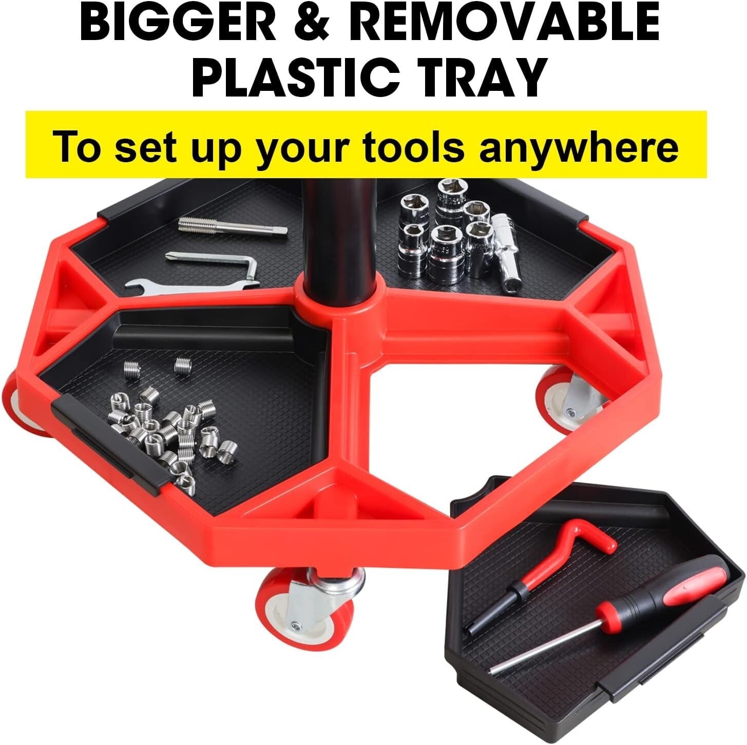 Durable Pneumatic Rolling Mechanic Stool with Soft Vinyl Seat, 300 lbs Capacity