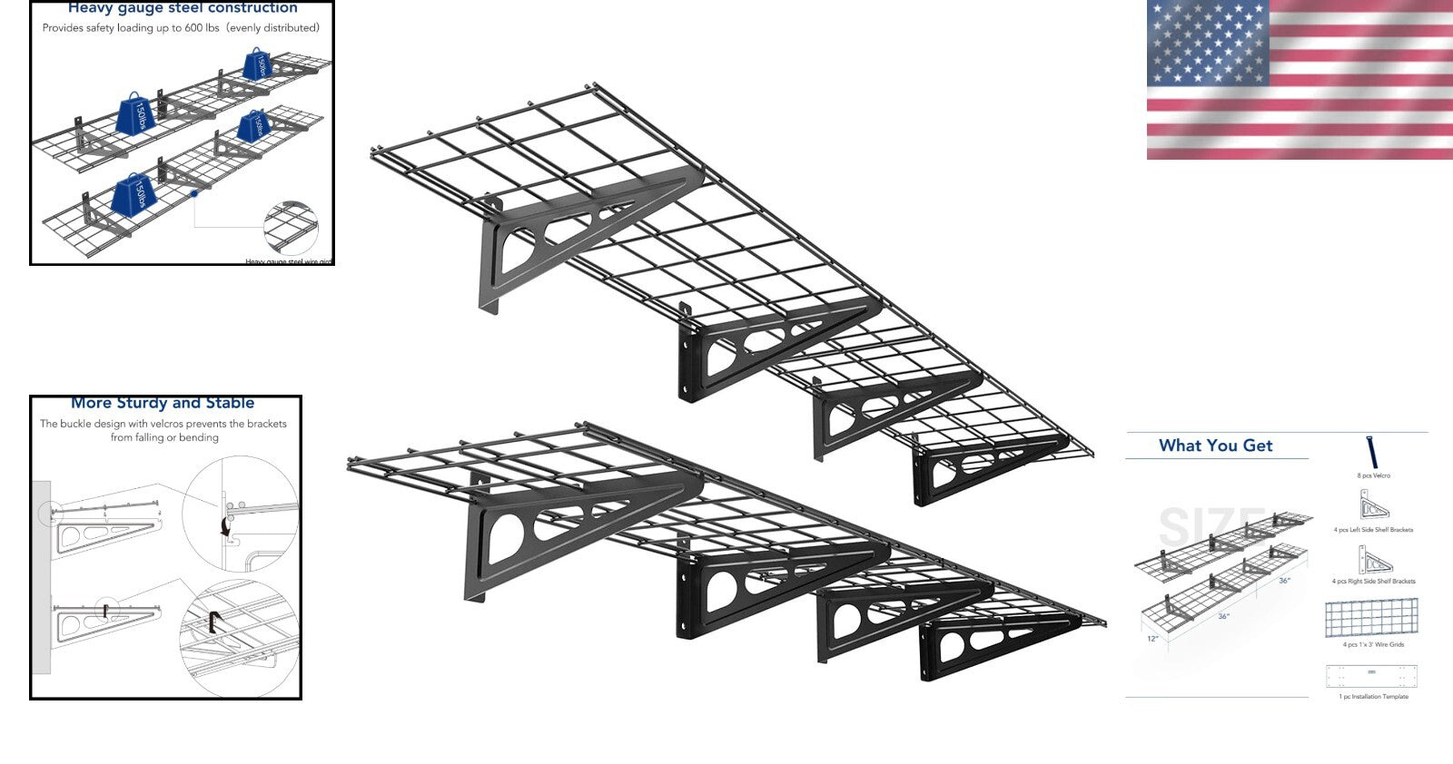 High Load Capacity Wall-Mounted Storage Shelves - Easy Assembly and Installation