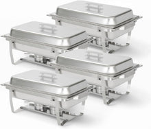 Load image into Gallery viewer, Elegant 4 Pack 8 Quart Stainless Steel Chafers – Keeps Food Warm and Ready