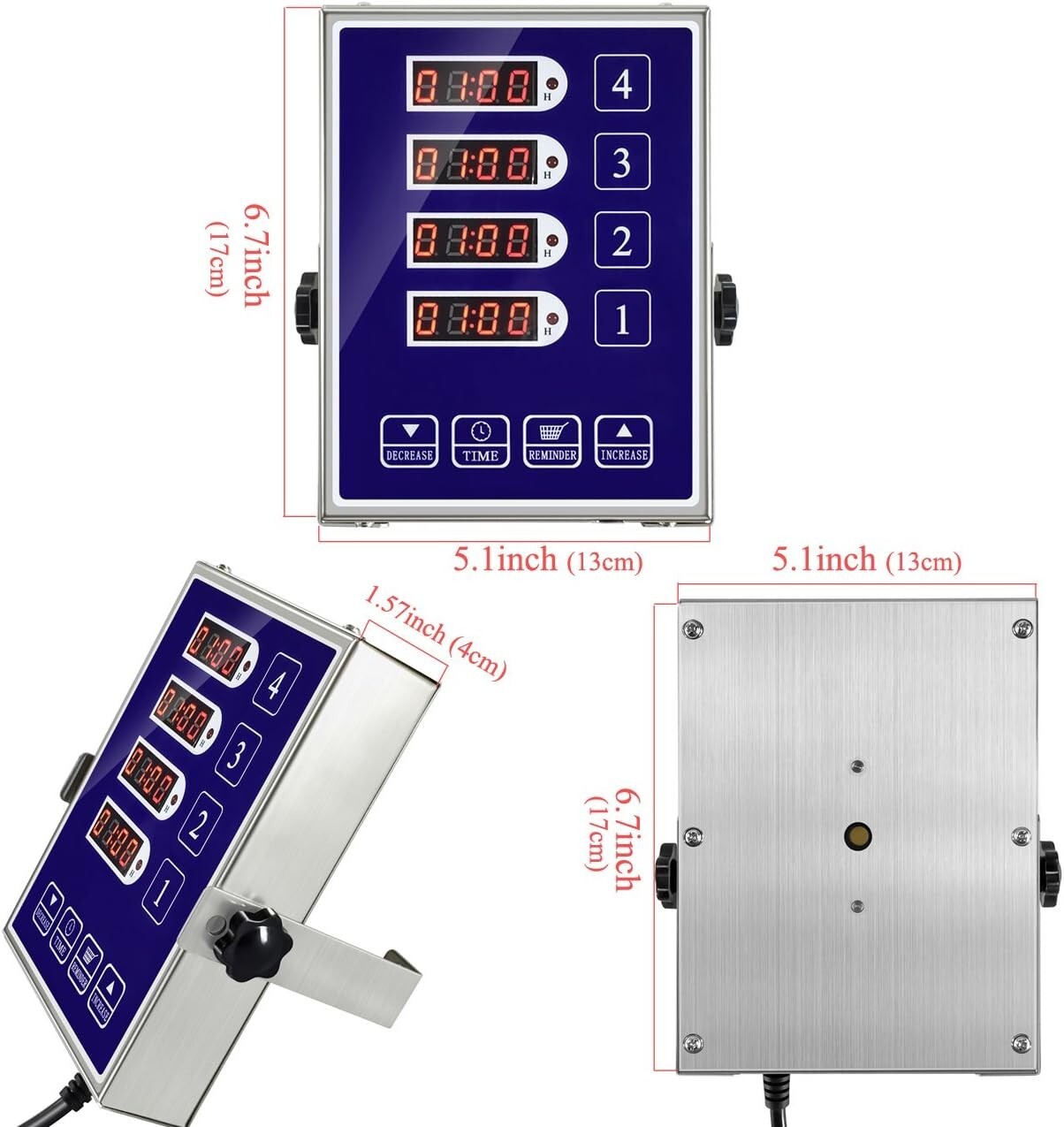 LED Cooking Timer with 4 Channels, Loud Alarm & Durable Stainless Steel Design