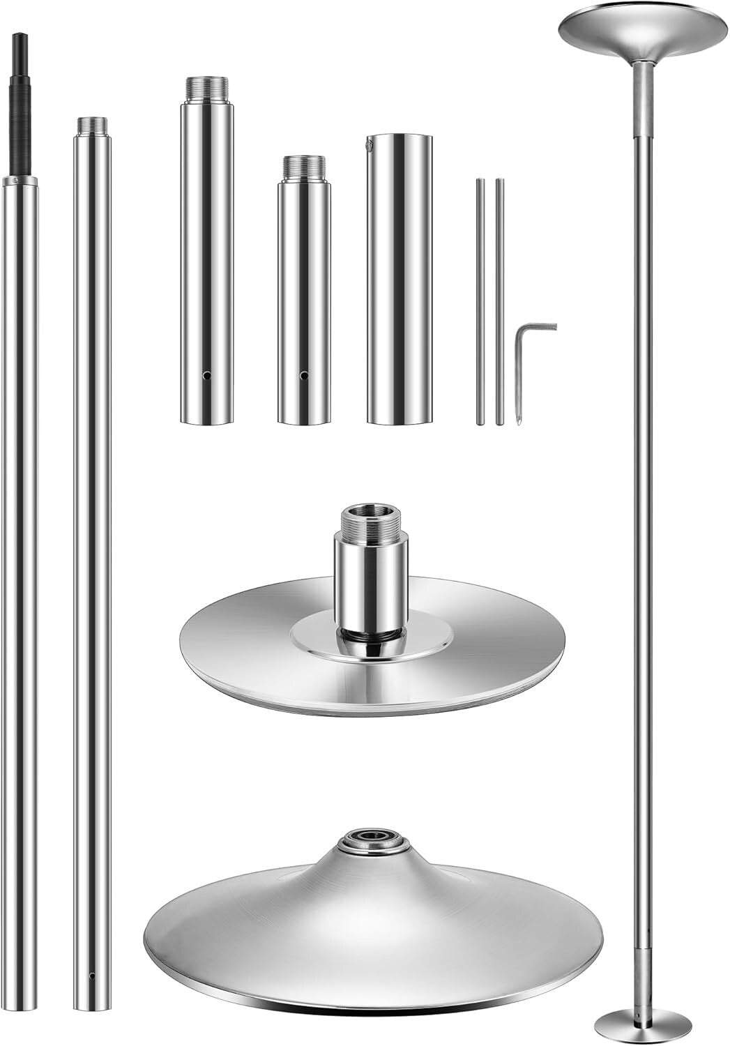 Durable Chrome Steel 45mm Spinning Dance Pole with Adjustable Height & Modes