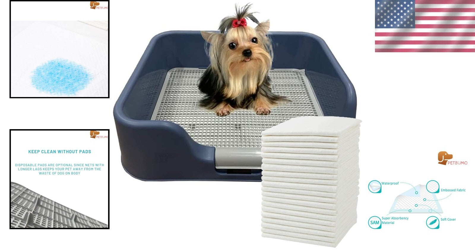 Indoor Potty Tray for Dogs with Protective Walls & 100 Pads for Clean Floors