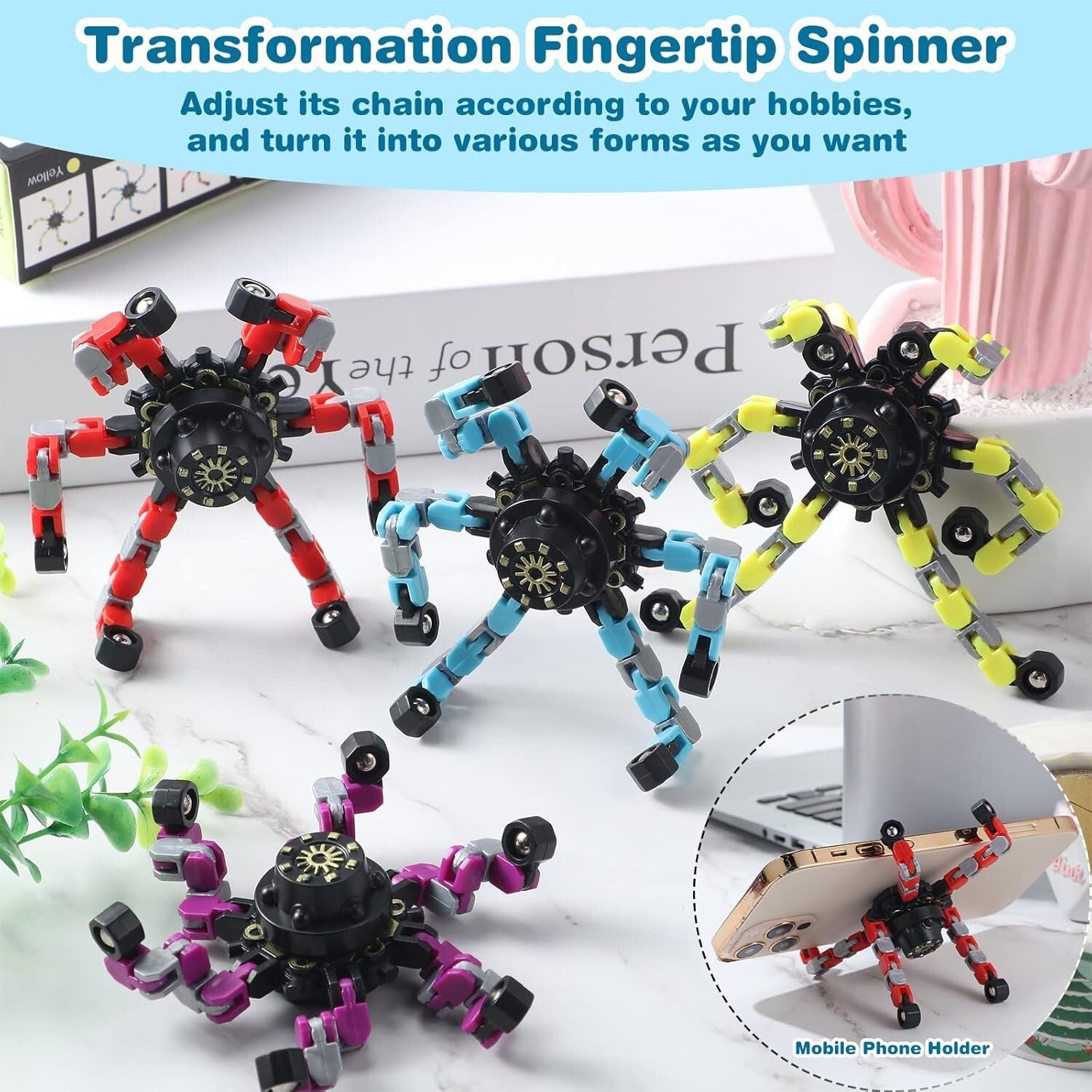 64 Pack Transformable Sensory Fidget Spinners - Stress Relief Toys for All Ages