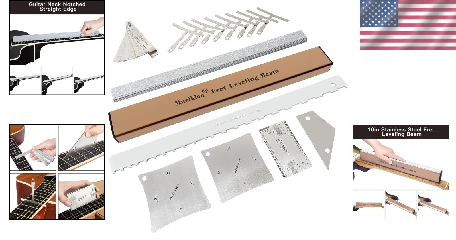 Comprehensive Guitar Setup Kit: Fret Leveler, Radius Gauges & Measurement Tools