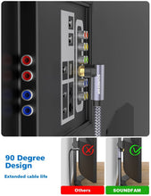 Load image into Gallery viewer, 50ft Right Angle RCA Cable with Gold-Plated Connectors for Subwoofer &amp; TV