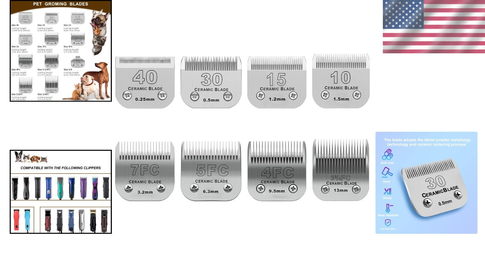 Pro-Grade Detachable Clipper Blades for Dogs - Ceramic & Stainless Steel Quality