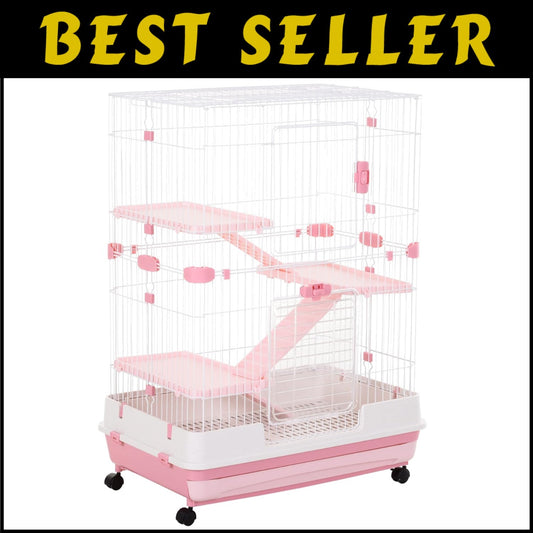 Spacious Wheeled Small Animal Hutch with Removable Tray - Perfect for Bunnies
