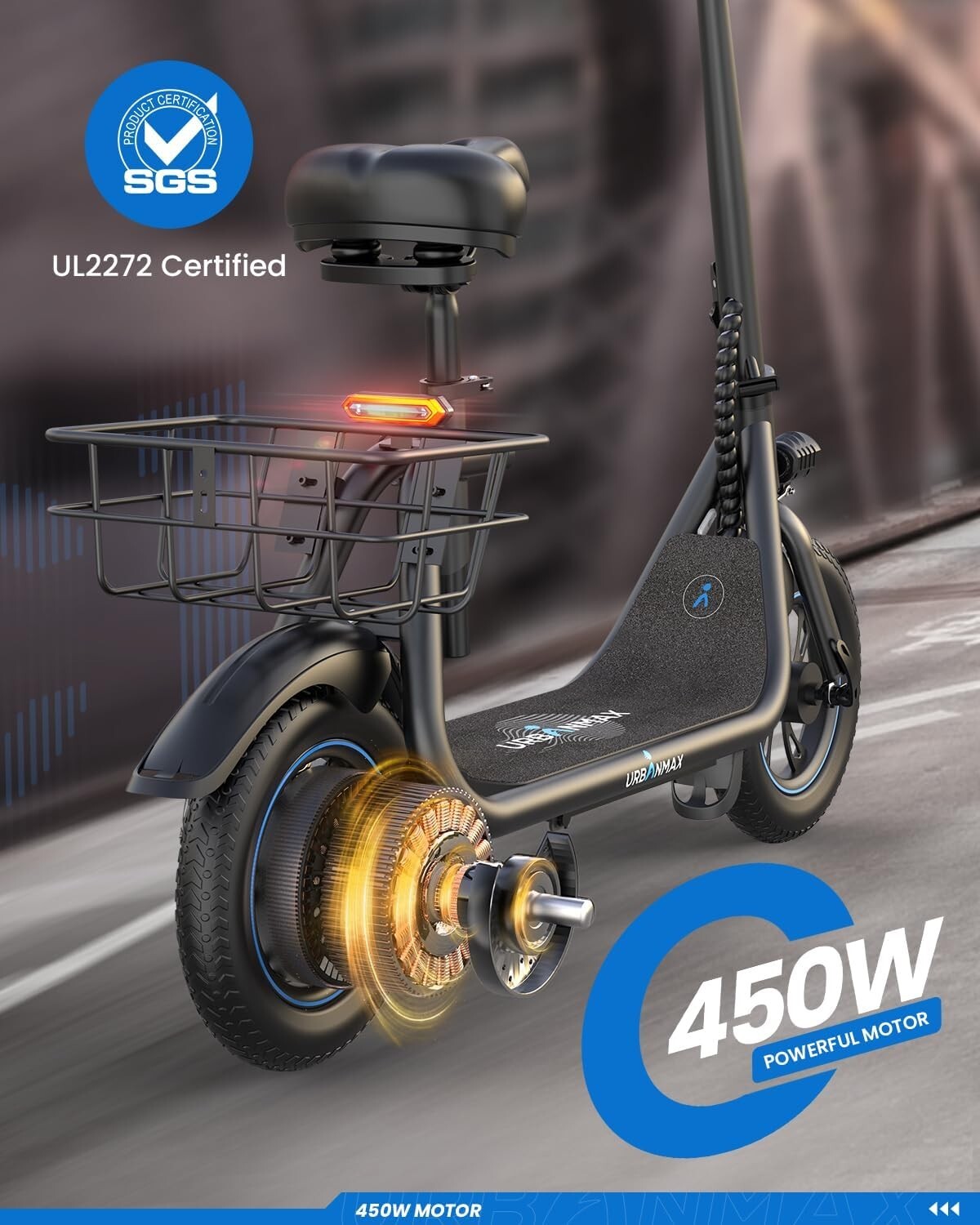 Adjustable-Cushioned Electric Scooter with Digital Display & 265 lbs Capacity
