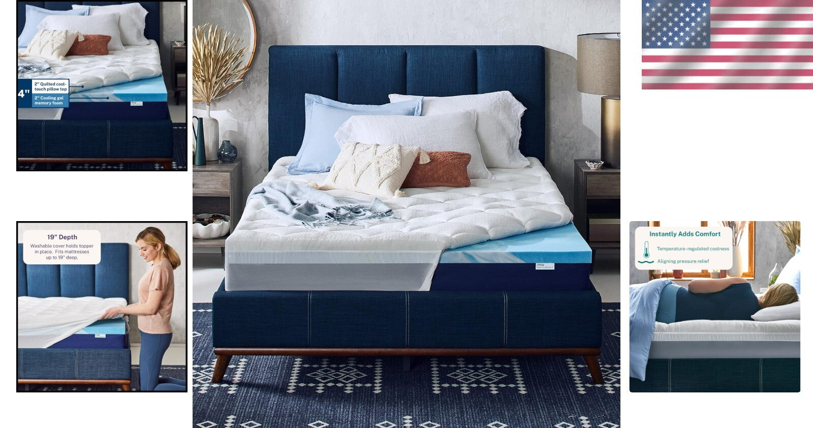 King Size Cooling Comfort Gel Memory Foam Topper with 4-Inch Pillow Top Design